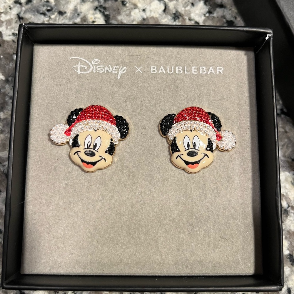 ⭐️ New! Disney x Baublebar Mickey Mouse with Santa Hat Christmas earrings